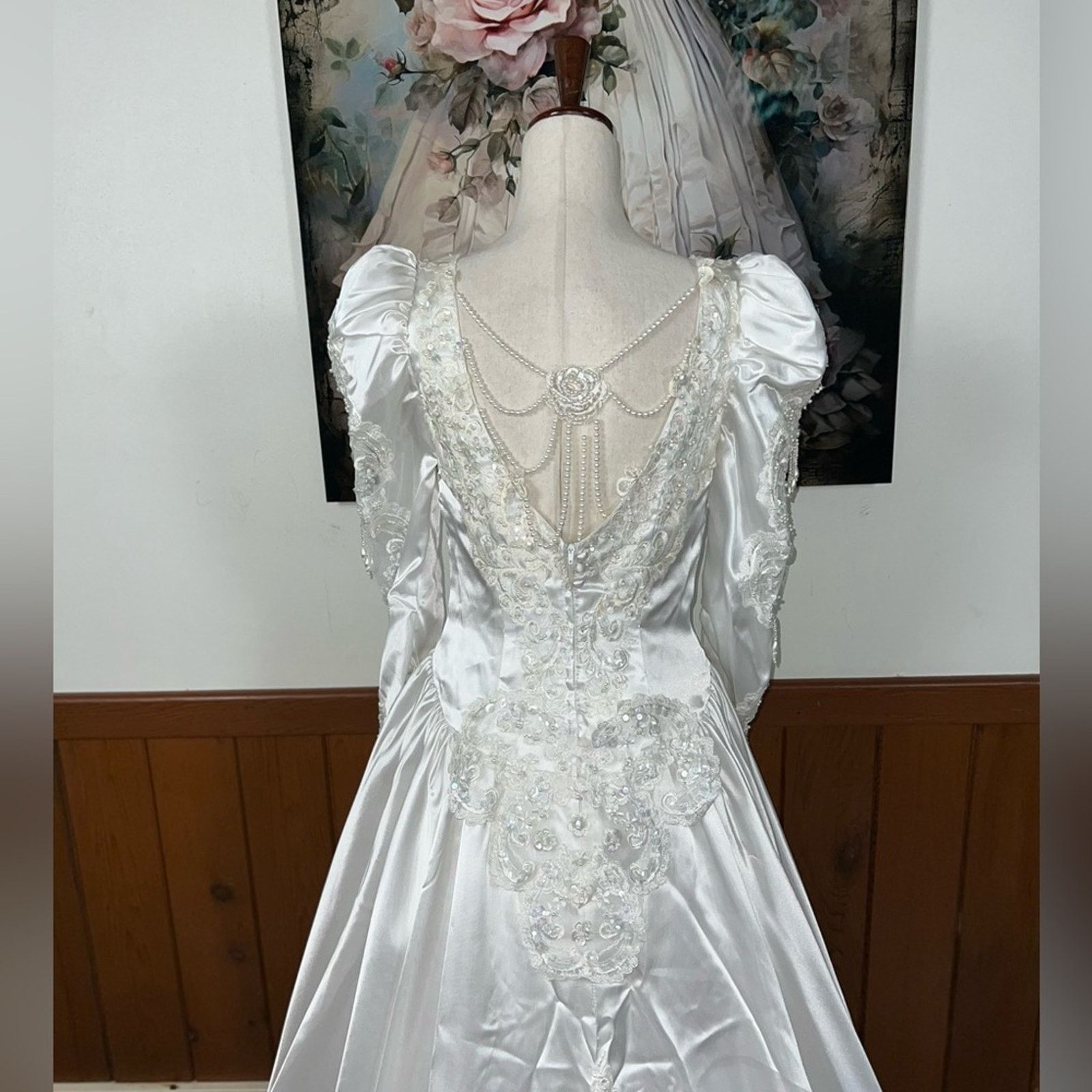 Vintage Vintage 90s Bridal Originals White Satin Wedding Gown! Size M / US 6-8 / IT 42-44 - 8 Thumbnail