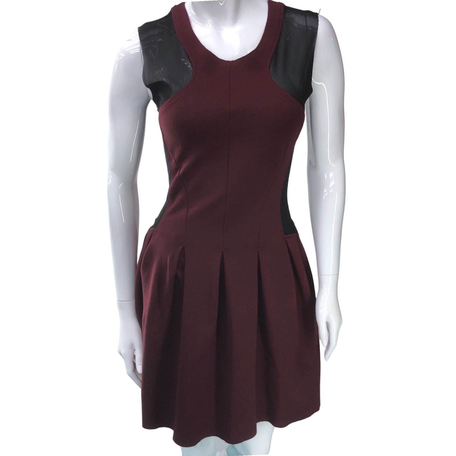 Maje Maje Size 2 Dress Maroon Black Mesh Cutouts Short Sleeve Size XS / US 0-2 / IT 36-38 - 1 Thumbnail