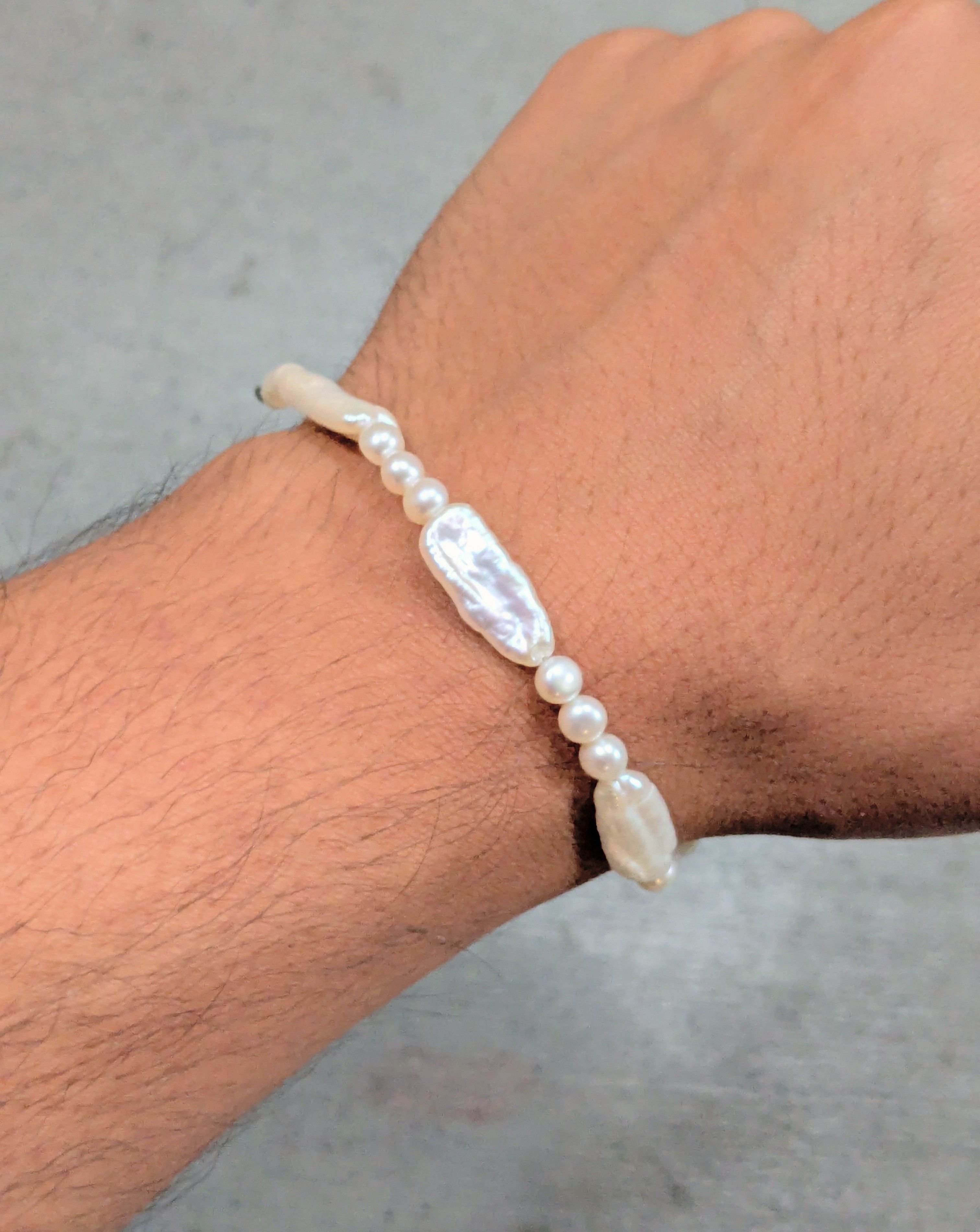 Jewelry Sterling Silver Bracelet Baroque Pearl Link Chain 8" Modern Size ONE SIZE - 9 Thumbnail