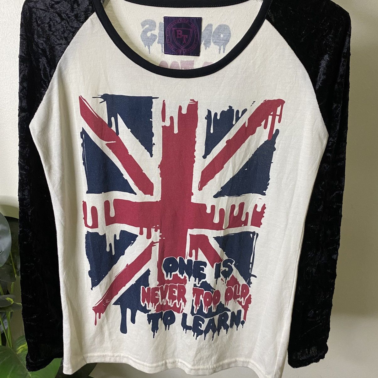If Six Was Nine Union Jack Cyber Gothic Punk Grunge Anarchist Velvet Sleeves Size S / US 4 / IT 40 - 2 Thumbnail