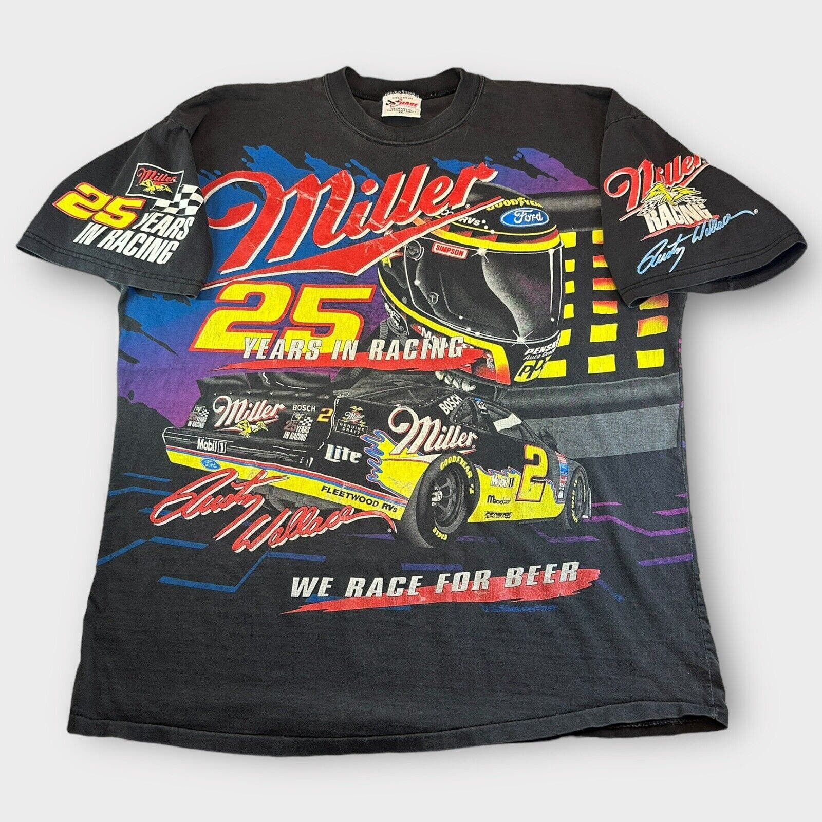 Image of Chase Authentics x Nascar VTG Chase Racewear Rusty Wallace We Race For Beer 90's Aop in Black (Size