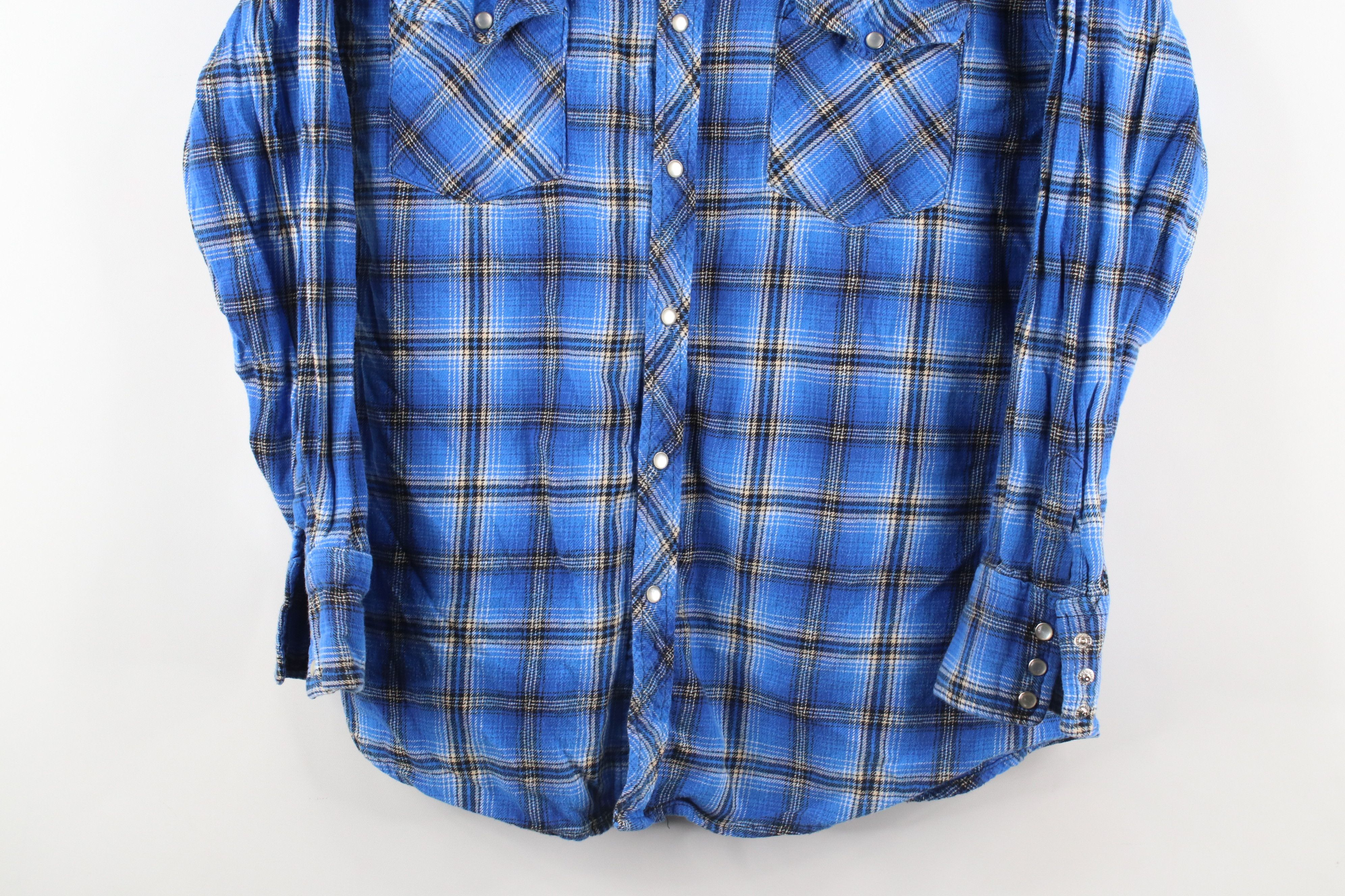 Vintage Vintage 90s Wrangler Flannel Western Rodeo Snap Button Shirt Size US L / EU 52-54 / 3 - 3 Thumbnail