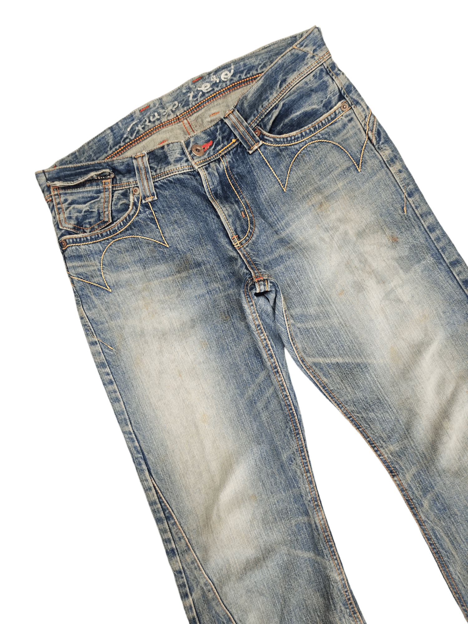 Le Grande Bleu (L.G.B.) Flare Jeans Edwin Buckle Back Distress Faded Boot Cut Y2k Size US 32 / EU 48 - 5 Thumbnail
