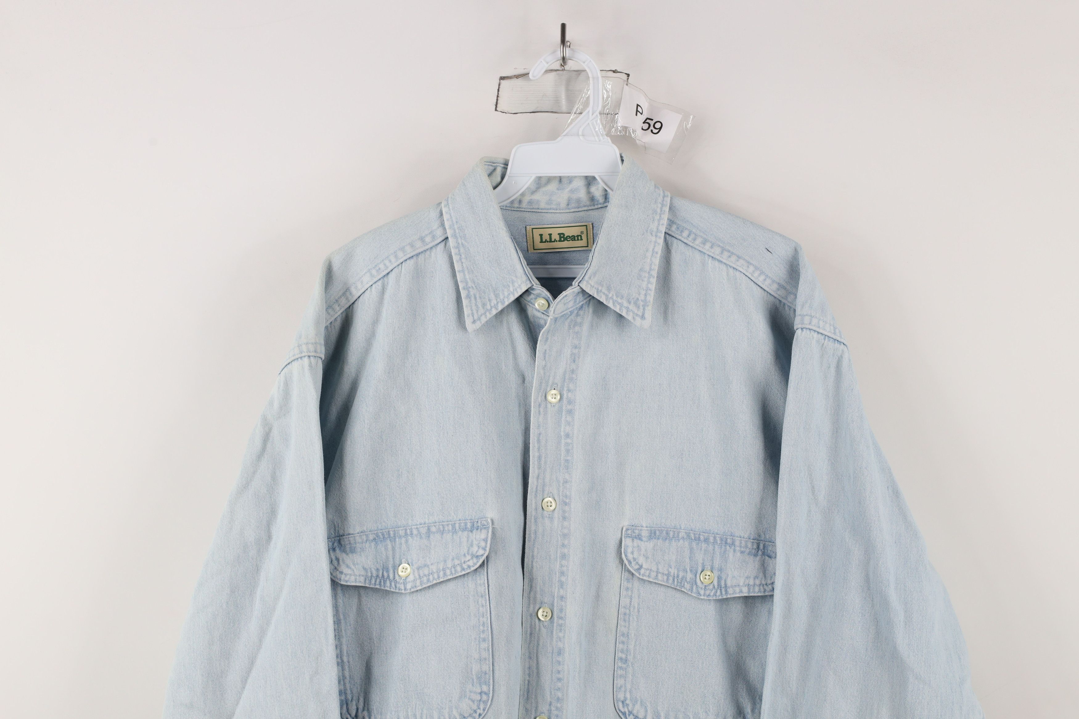 L.L. Bean × Vintage Vintage 90s LL Bean Denim Jean Button Shirt Blue Cotton Size US M / EU 48-50 / 2 - 2 Thumbnail