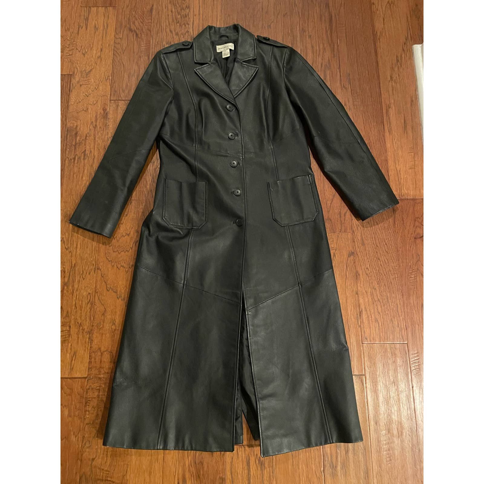 image of Vintage Newport News Leather Trench Coat Dress Jacket in Black, Women's (Size XL)
