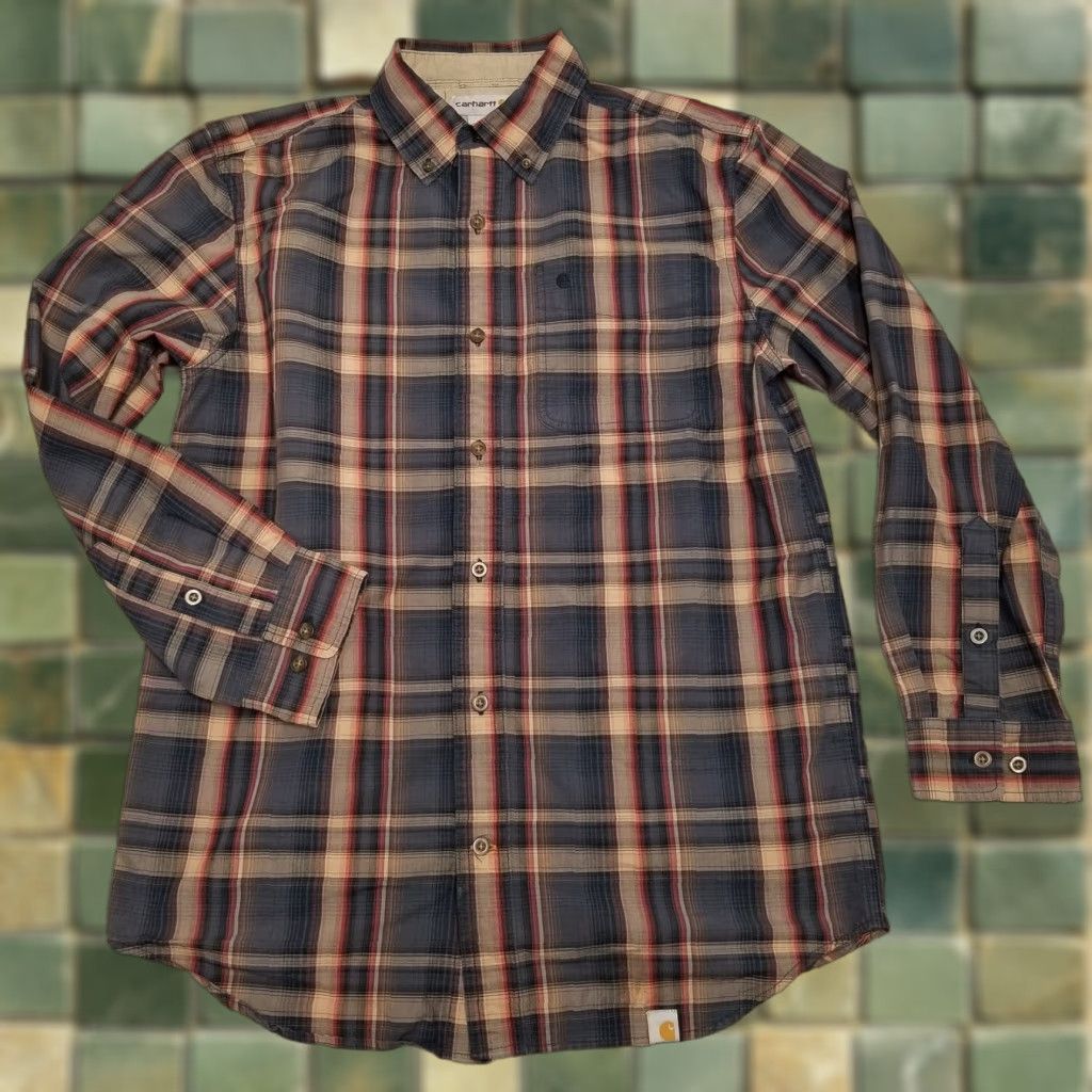 Carhartt Carhartt Shirt Mens M Grey Tan Red Plaid Button-Down Outdoor Casual Long Sleeve Cotton Button-Up Shirt Mens Size US M / EU 48-50 / 2 - 1 Thumbnail