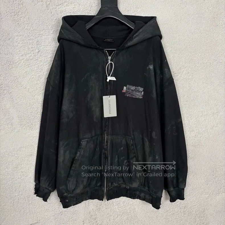 Balenciaga Tie-Dye Logo Embroidered Zip Hooded Jacket