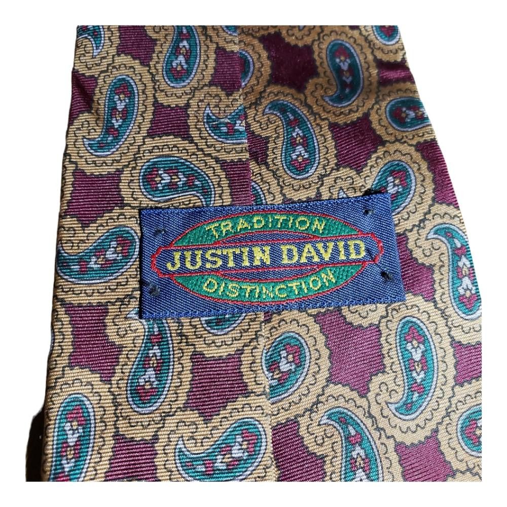 Designer T108 JustinDavid Vintage Mens Tie 56" Silk Size ONE SIZE - 3 Thumbnail