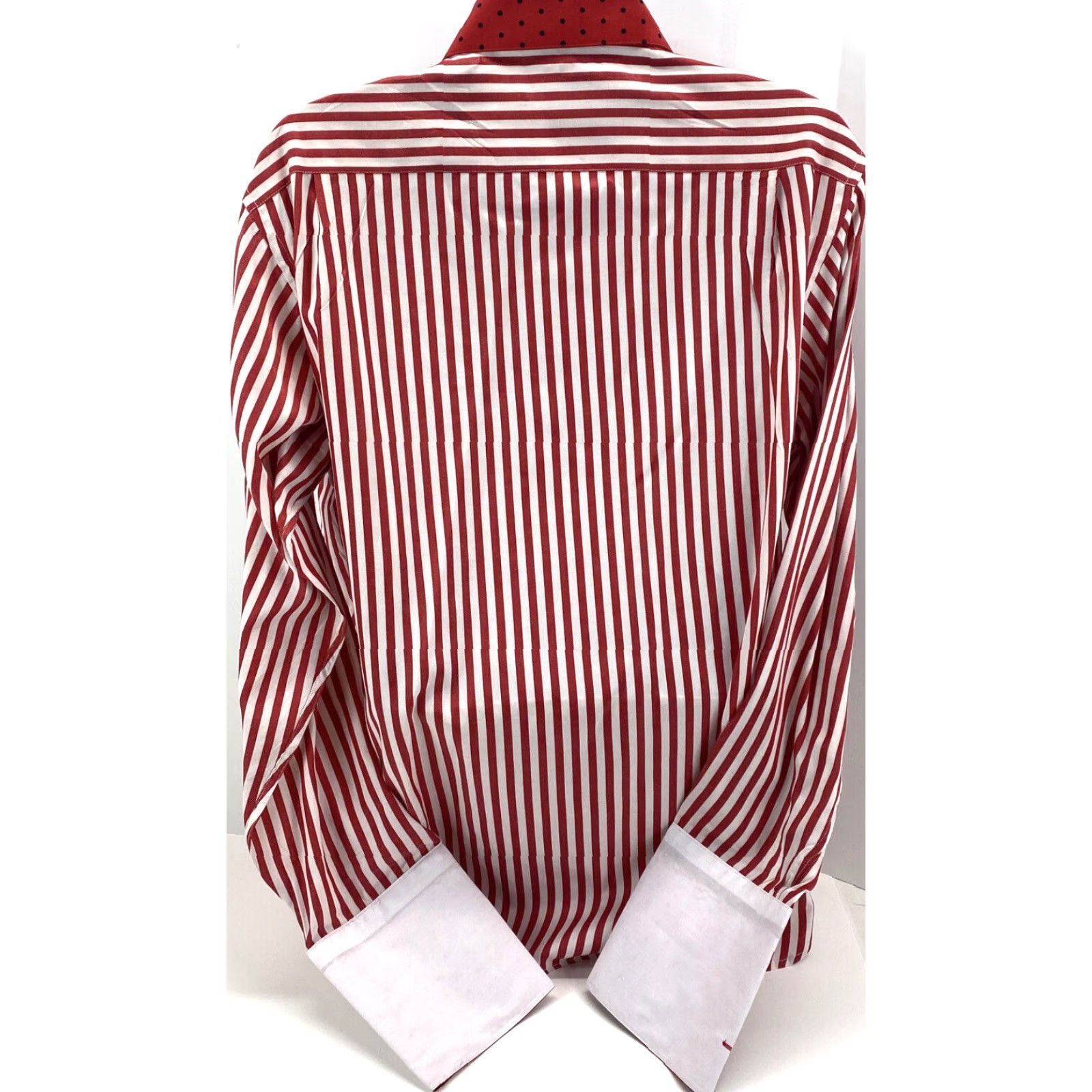 Needles Karl Knox Mens Dress Shirt Red Stripe Flip Cuff 17.5 36/37 Sleeve Pink White Pocket Collared Spread Collar Size US XXL / EU 58 / 5 - 3 Thumbnail