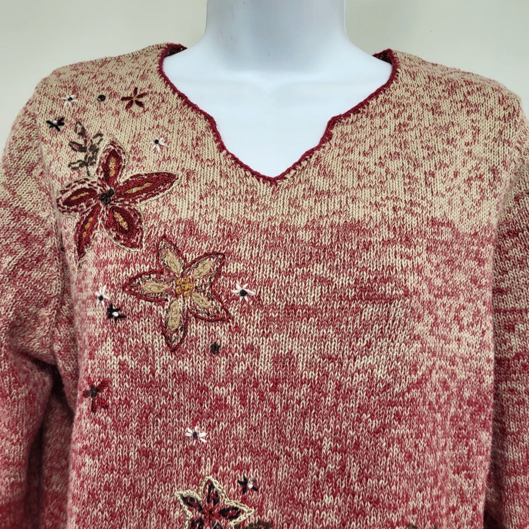 Vintage VTG Koret Women's Medium Mauve Pink Embroidered Beaded Floral Sweater EUC Size M / US 6-8 / IT 42-44 - 5 Thumbnail