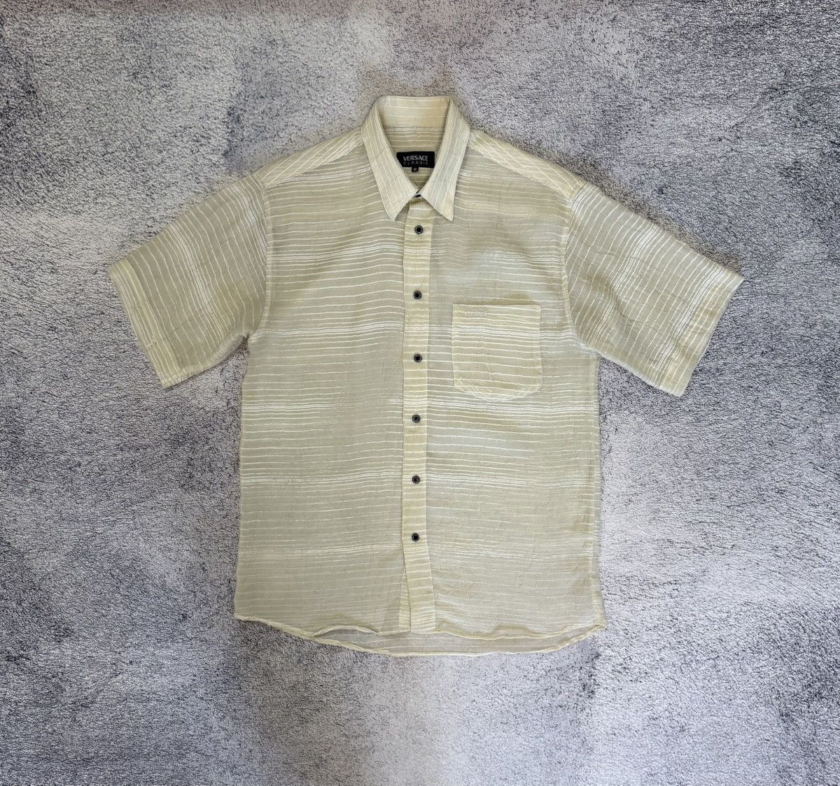 Versace Classic Men Short Sleeve Logo Shirt Striped Viscose