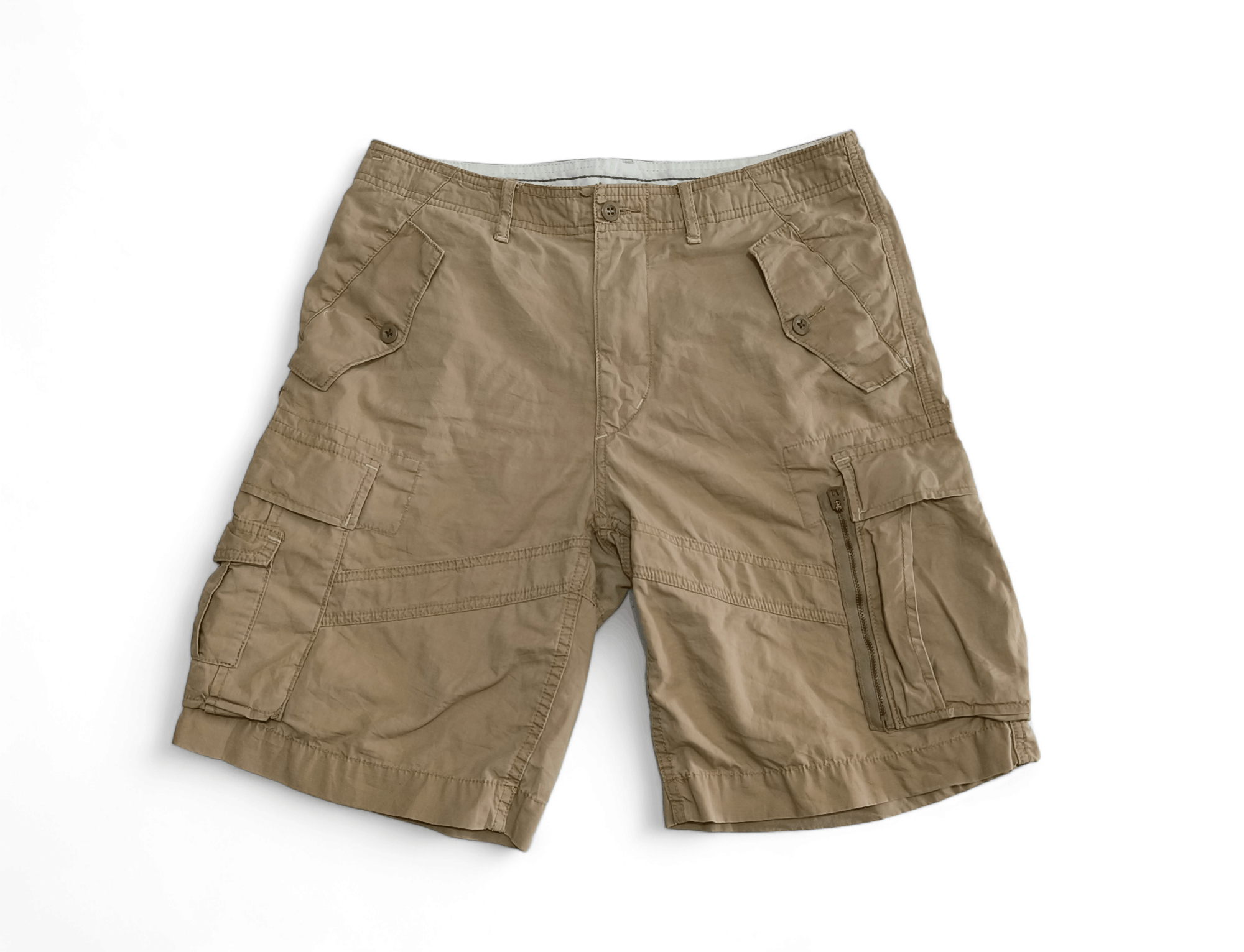 image of Vintage Polo Ralph Laurent Prl Men's Military Cargo Shorts in Khaki (Size 31)