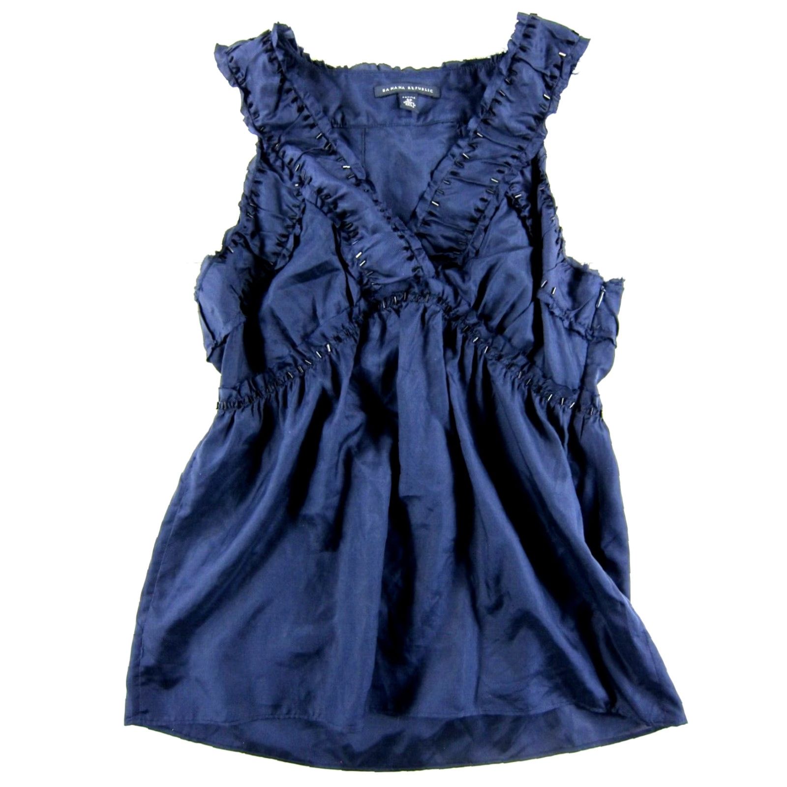 Banana Republic Banana Republic Navy Blue 100% Silk Beaded Sleeveless V-Neck Tunic Tank Blouse 6P Size M / US 6-8 / IT 42-44 - 2 Thumbnail