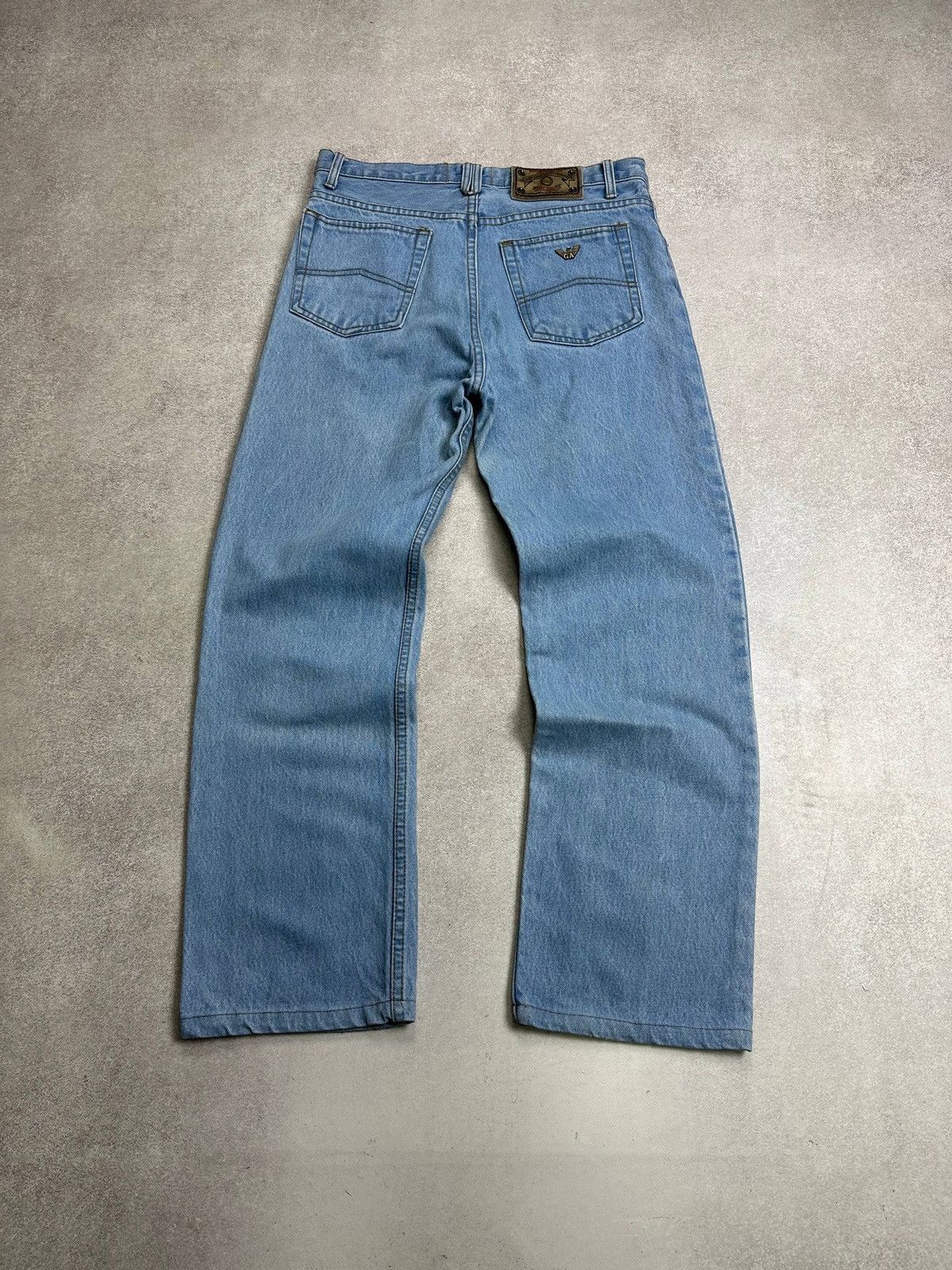 Armani Vintage Armani Metal Logo Baggy Heavy Denim Jeans 33 Size US 33 - 2 Thumbnail
