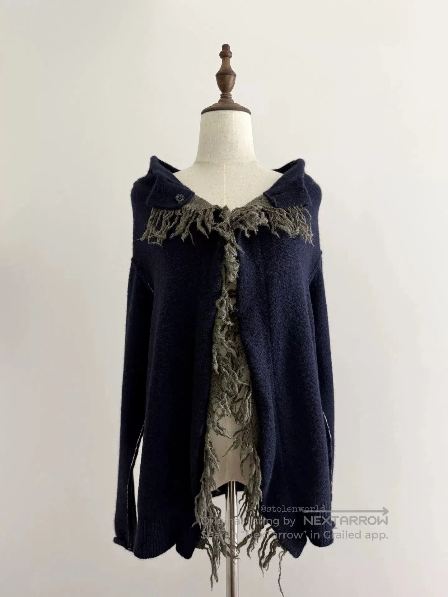Y's navy wool knit top with fringe detail. Size S / US 4 / IT 40 - 4 Thumbnail
