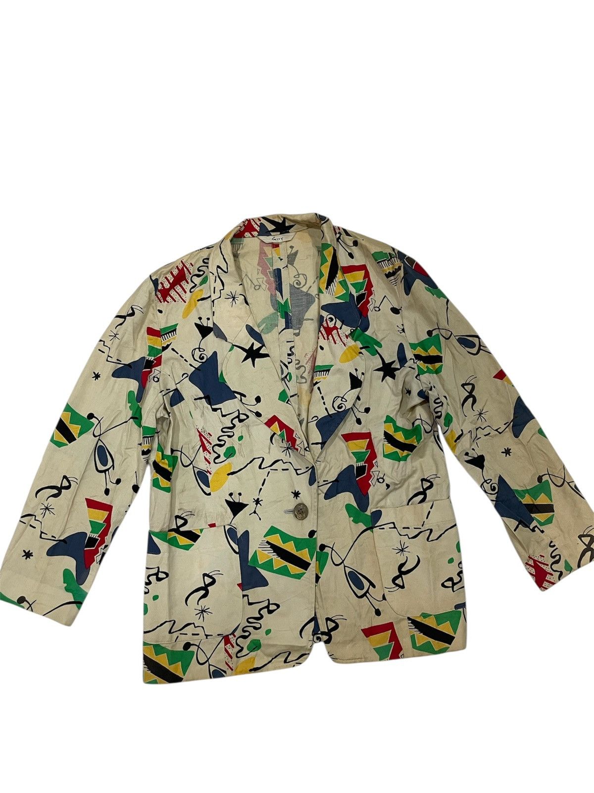 Japanese Brand Vintage Japan Givy Blazer Jacket coat abstract Art US NAVY Size 34S - 4 Thumbnail