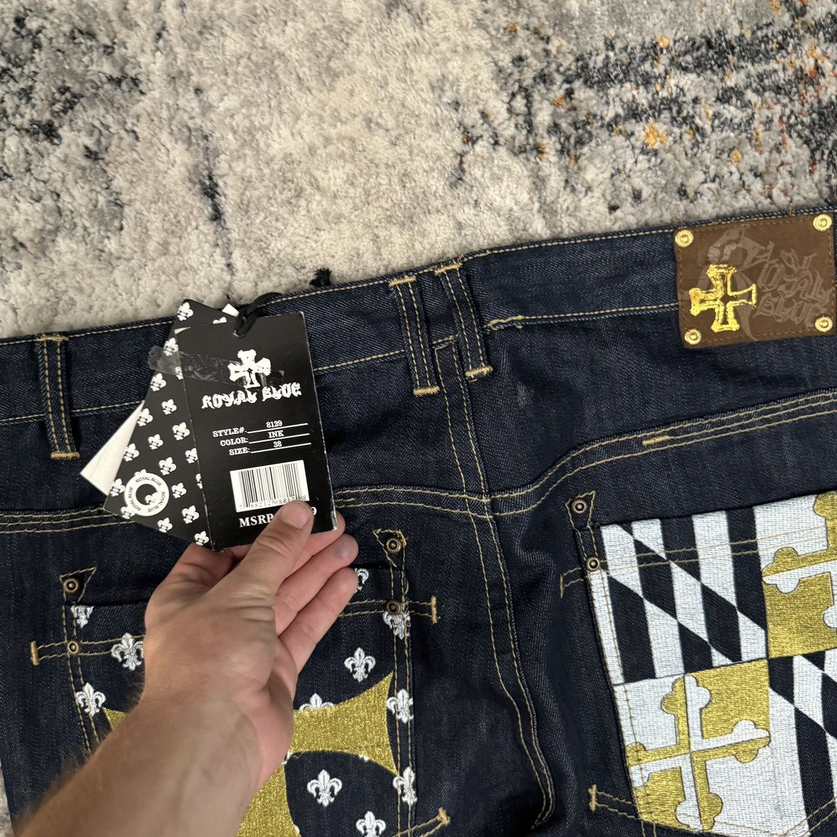 Affliction × JNCO × Vintage Vintage y2k Royal blue Cybergoth cross baggy wide leg jeans Size US 38 / EU 54 - 4 Thumbnail