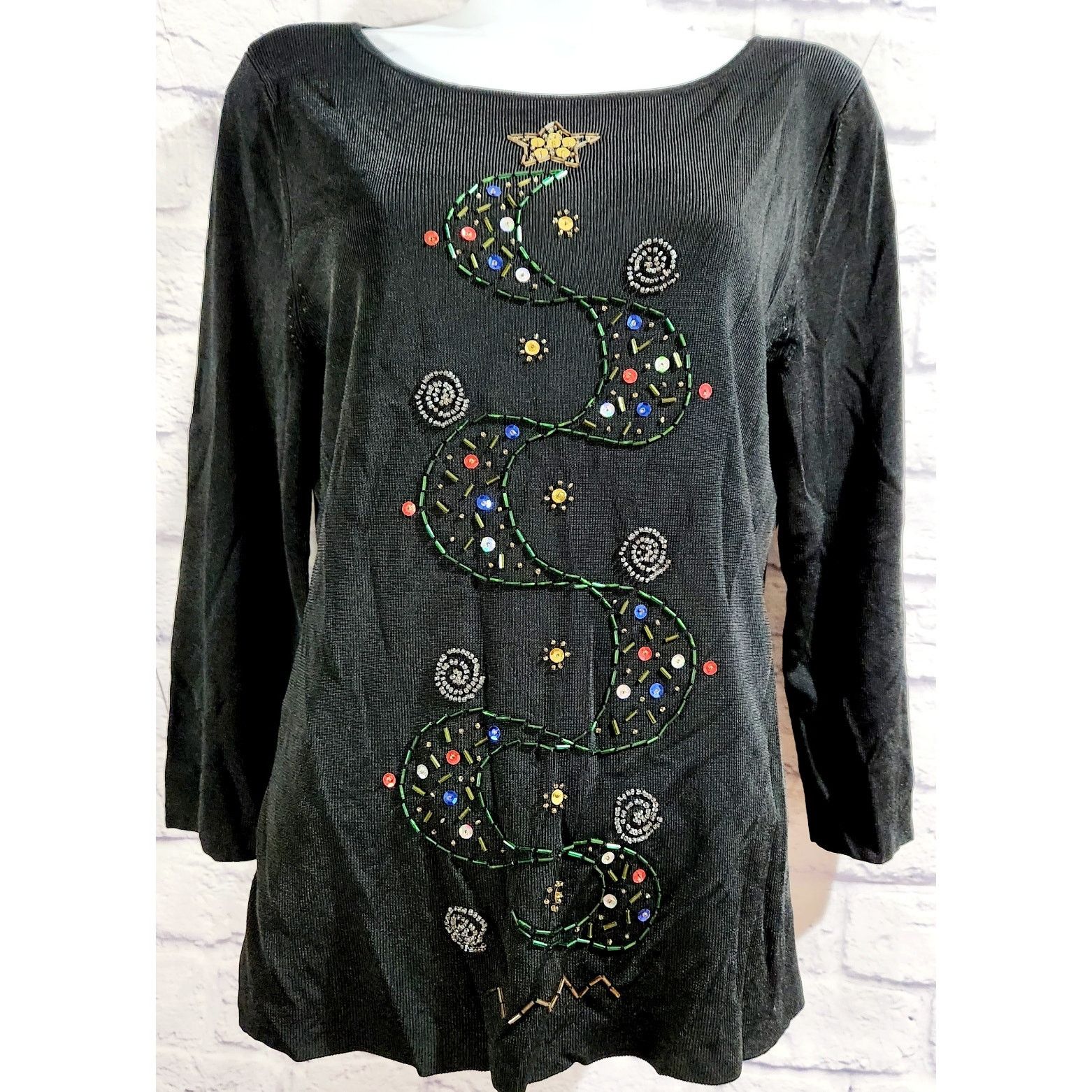 Other Sweaterworks Black Beaded Front Ribbed Top Medium Size M / US 6-8 / IT 42-44 - 1 Thumbnail