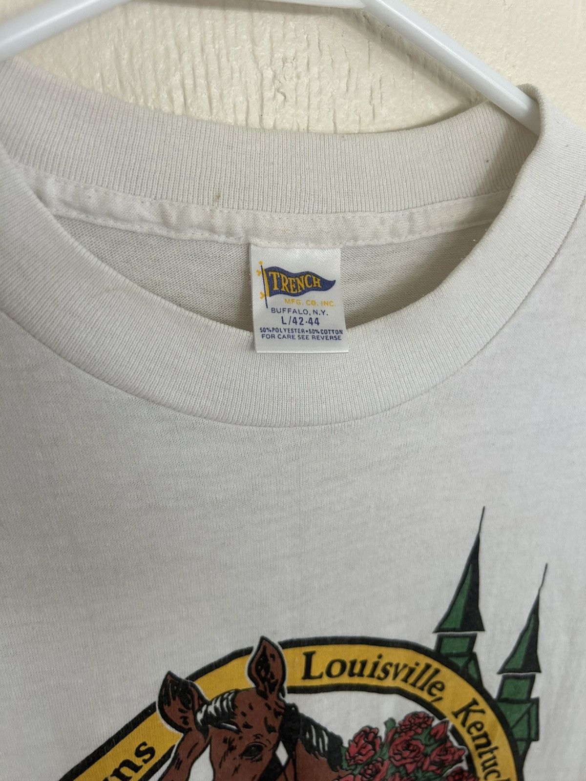 Vintage 1986 Vintage Kentucky Derby 113 Horse Graphic T-shirt Size US L / EU 52-54 / 3 - 4 Thumbnail