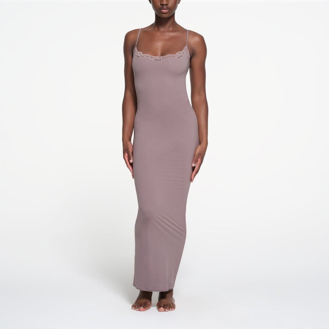 SKIMS Fits Everybody Lace Long Slip Dress Zinc Purple Sz S S