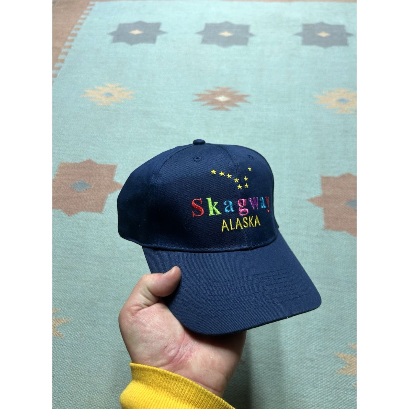 Rainbow VINTAGE Rainbow SnapBack Hat Cap Skagway Alaska Flag Big Dipper Stars Navy Blue Rainbow Men Adjustable Cap Size ONE SIZE - 2 Thumbnail