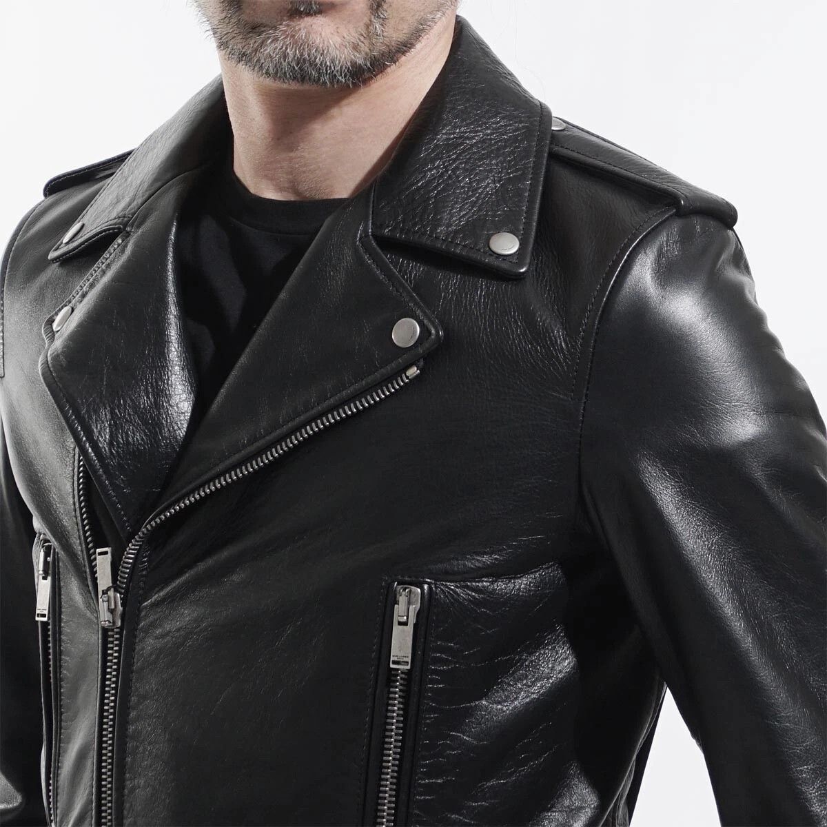 Yves Saint Laurent Motocycle leather jacket star biker black full grain Size US M / EU 48-50 / 2 - 6 Thumbnail
