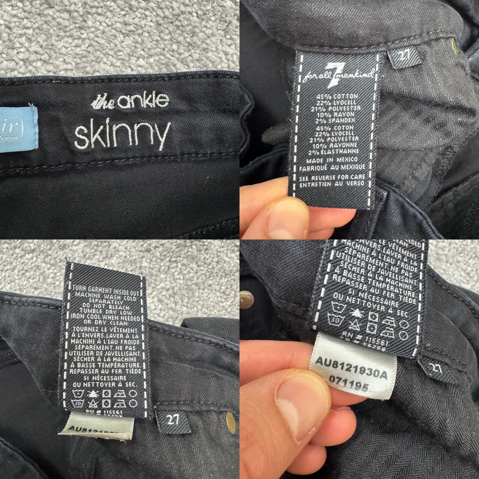 7 For All Mankind 7 For All Mankind Jeans Women 7 For All Mankind B(Air) Ankle Skinny Denim Black 27 High Rise Slim City Streetwear Pockets 5-Pocket Design Size 30" / US 8 / IT 44 - 8 Thumbnail