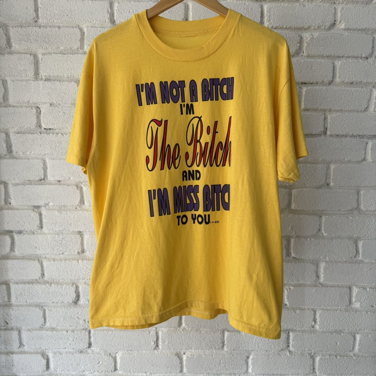 image of Humor x Vintage 94’S Bitch Tee in Yellow, Men's (Size Large)