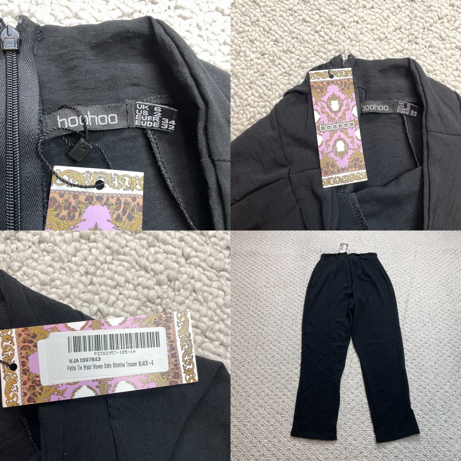 Boohoo Boohoo Petite Tie Waist Woven Slimline Trouser Pants Womens Black 2P Satin Polyester Ankle Straight Classic 22 in Rise High 25 in Inseam Size 26" / US 2 / IT 38 - 8 Thumbnail