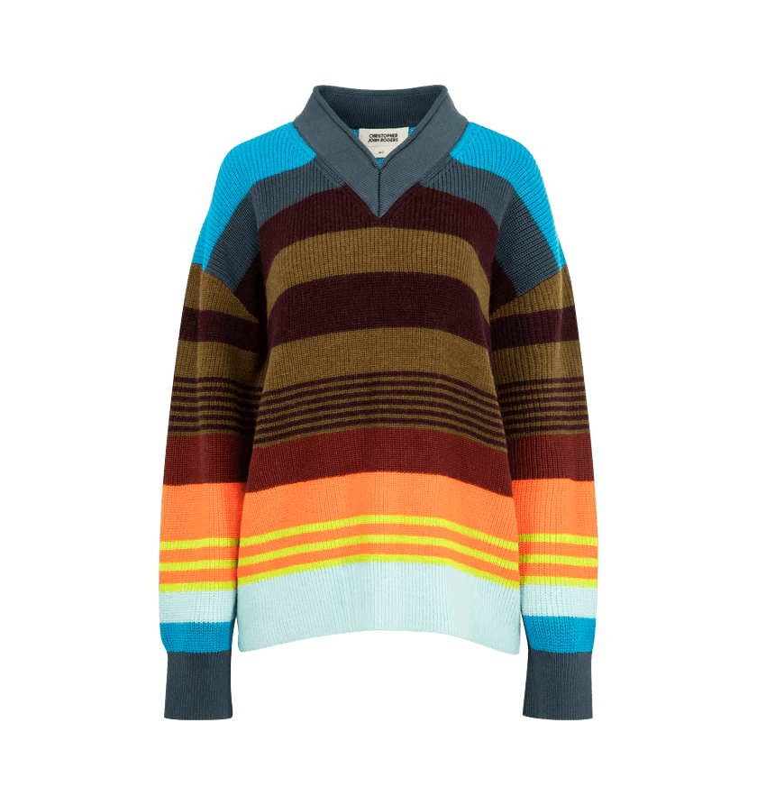 o1h1sh11225 Striped V-Neck Sweater in Multicolor