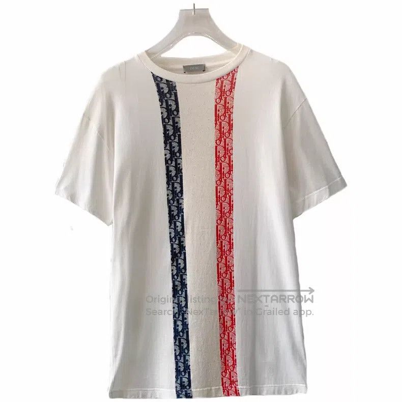 Dior White vertical stripe logo jacquad cotton round-neck