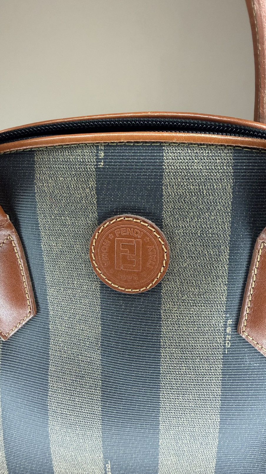 Fendi Fendi Brown Striped Pequin Canvas Dome Handbag with Leather Size ONE SIZE - 7 Thumbnail