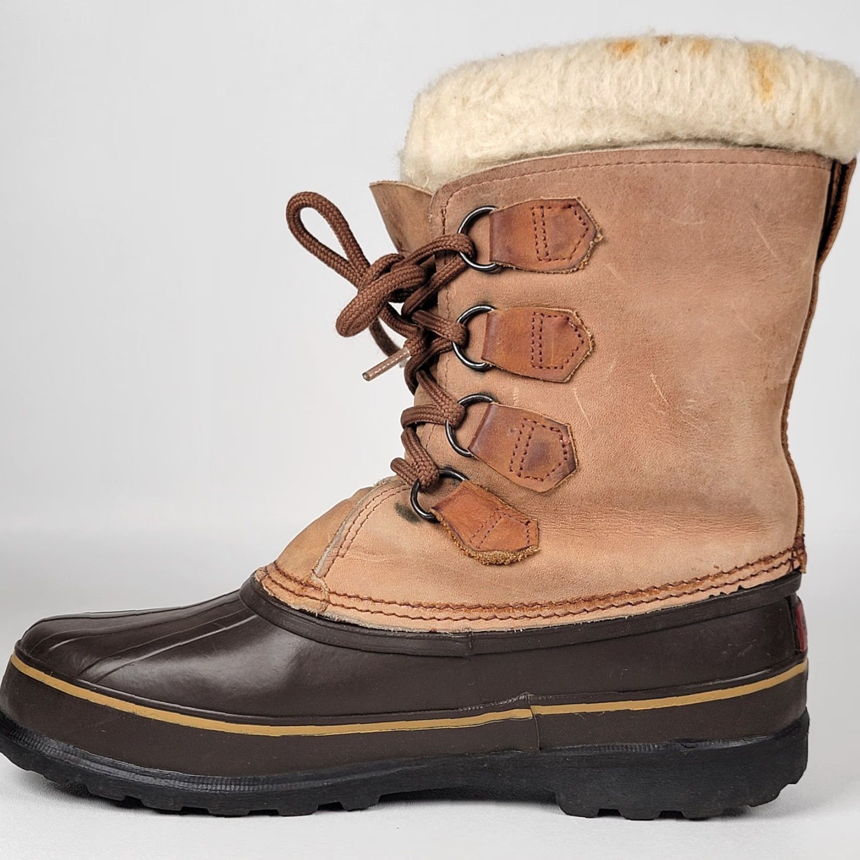 SOREL Sorel Caribou Boots Womens 6 Leather Waterproof Insulated Rubber Winter Brown/Tan Canada Size US 10 / IT 40 - 4 Thumbnail