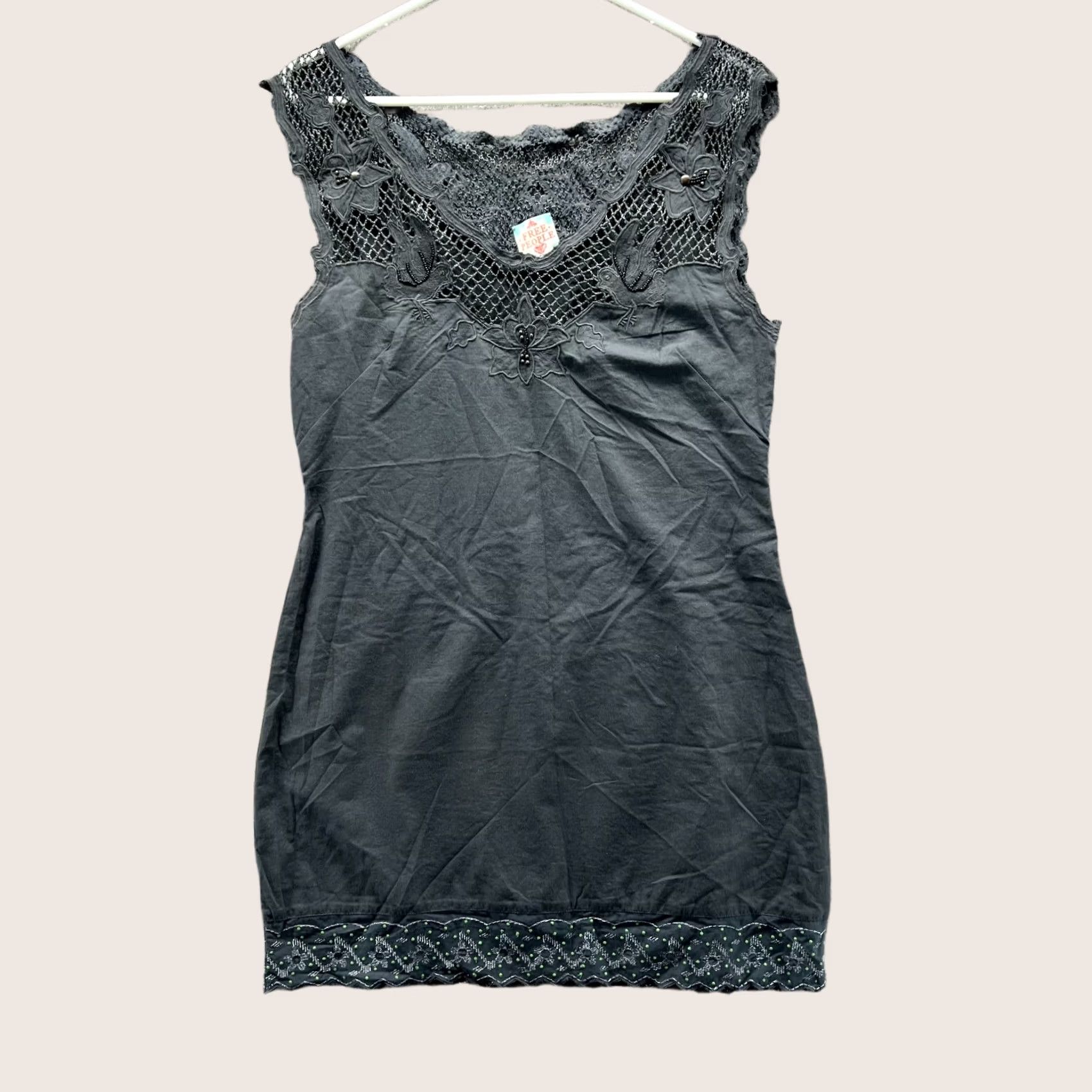 Free People Free People Mini Dress Womens Small Gray Sleeveless Crochet Cotton Floral Dress Size S Gray Vintage No N/A Size S / US 4 / IT 40 - 1 Thumbnail