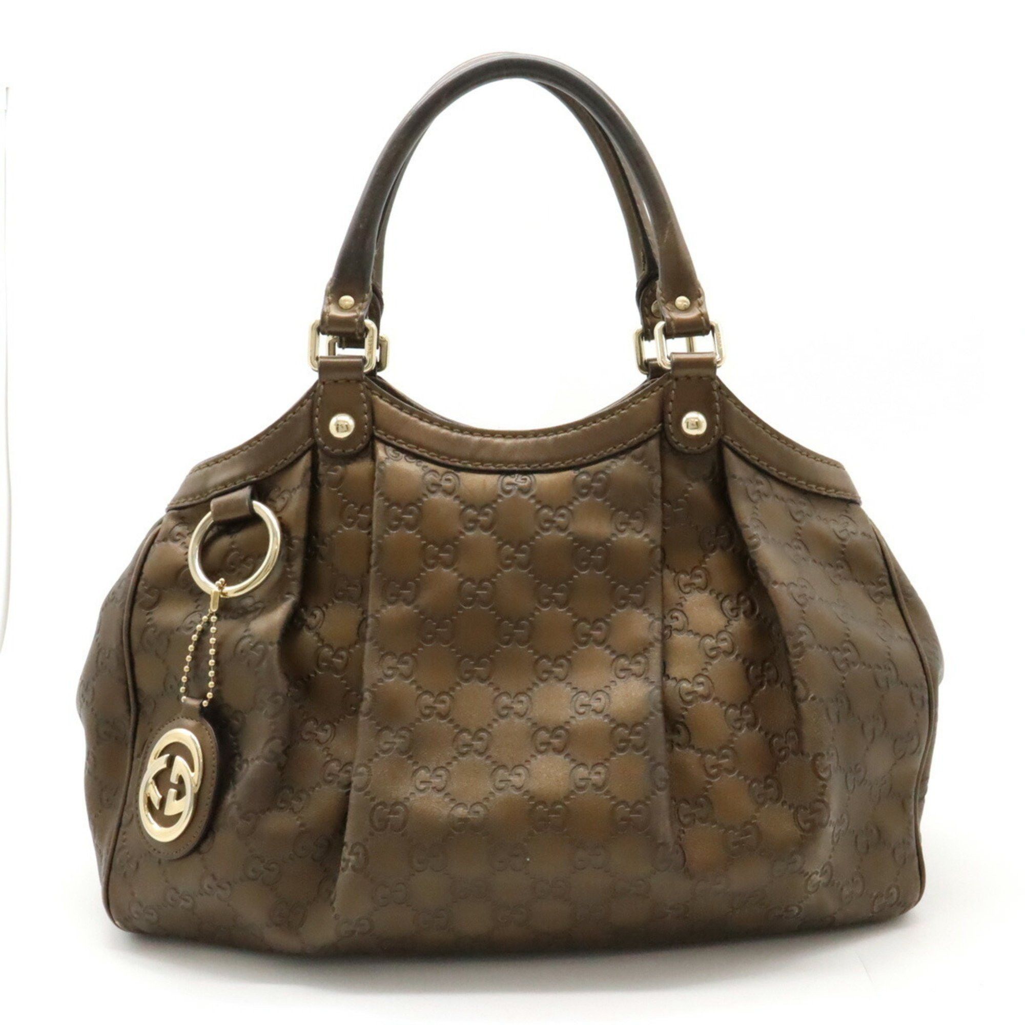 image of Gucci Guccissima Tote Bag Handbag Shoulder Metallic Leather Dark Brown 211944, Women's