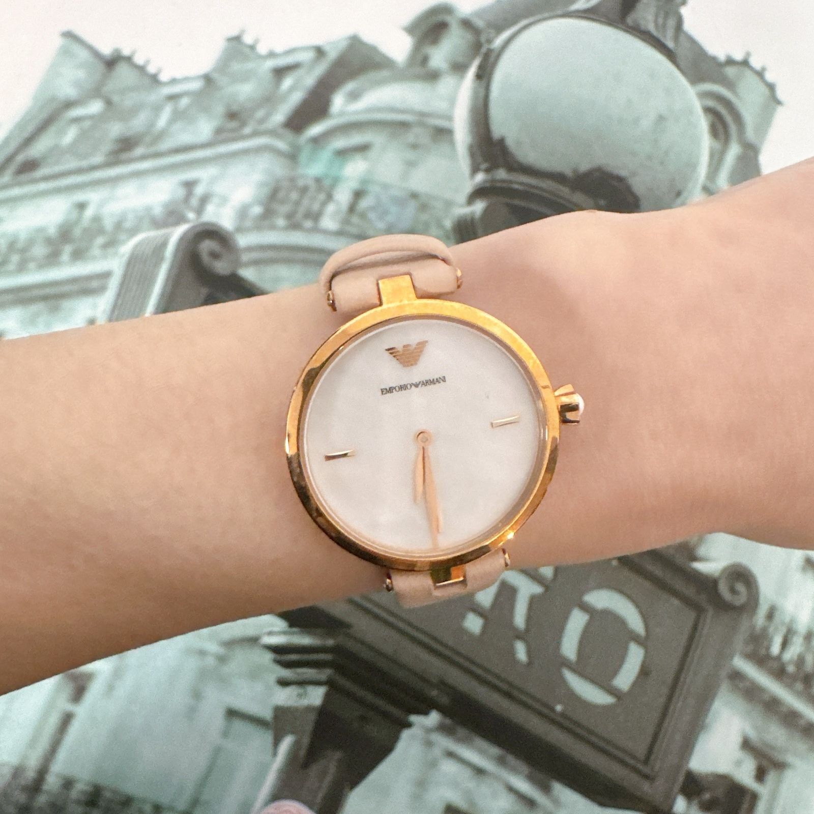 Emporio Armani Emporio Armani AR11199 Mother Dial Pink Leather Strap Watch Size ONE SIZE - 5 Thumbnail
