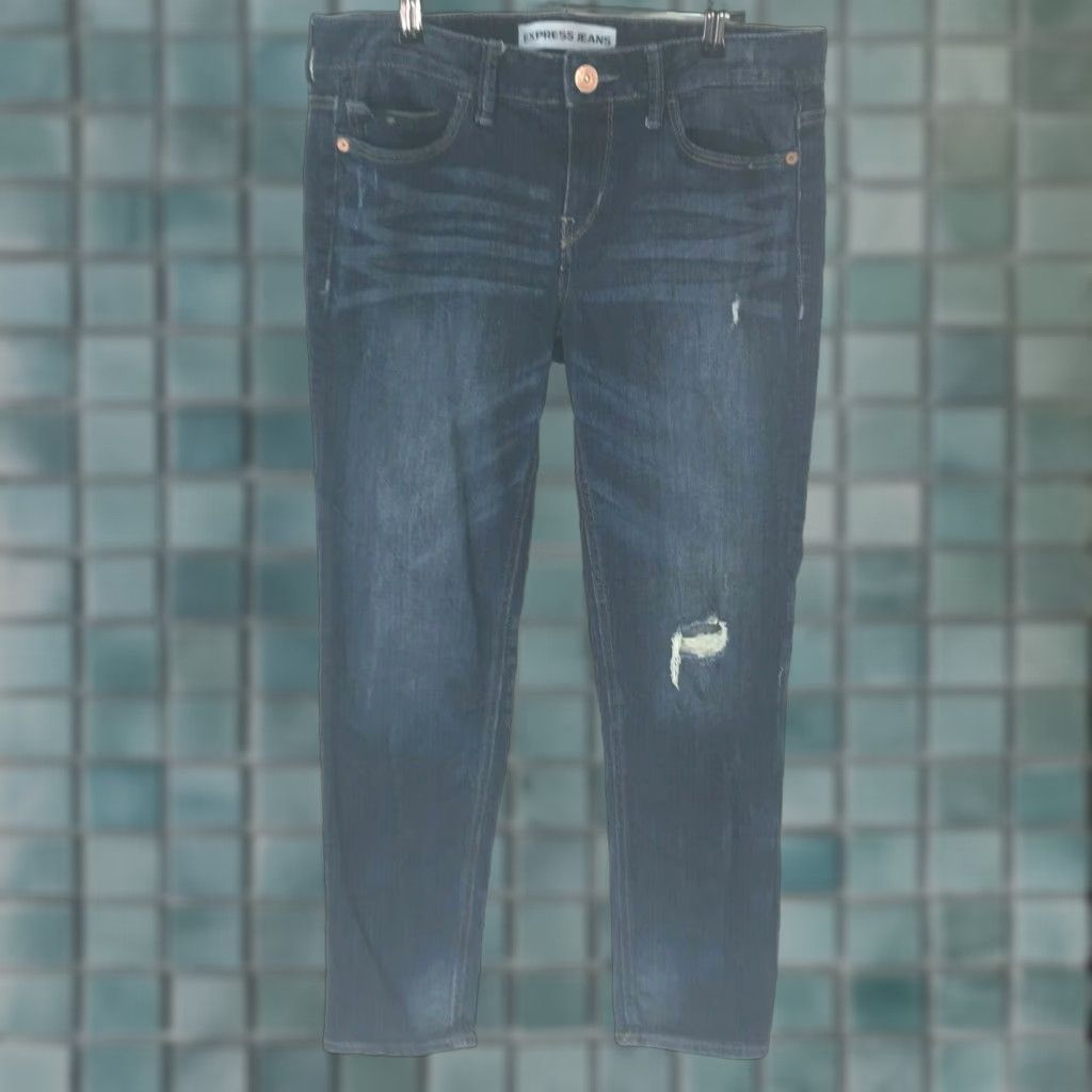 Express EXPRESS Jeans Womens Boyfriend Casual Mid Rise Blue Denim Size 4 Regular 28in Inseam - 5-Pocket Stretch Size 27" / US 4 / IT 40 - 1 Thumbnail