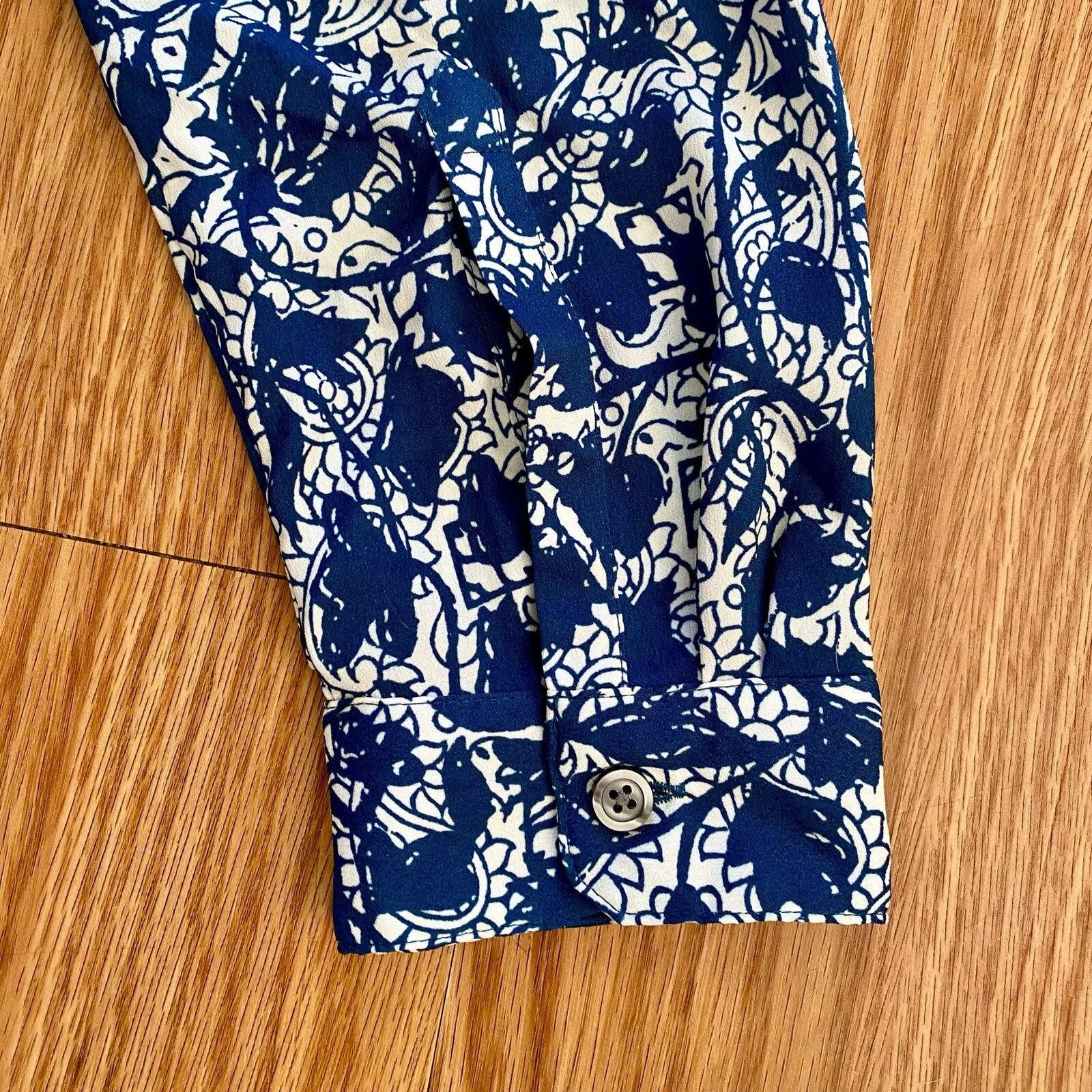 Ann Taylor Ann Taylor Blue Teal Floral Button Shirt Womens Medium Size M / US 6-8 / IT 42-44 - 4 Thumbnail