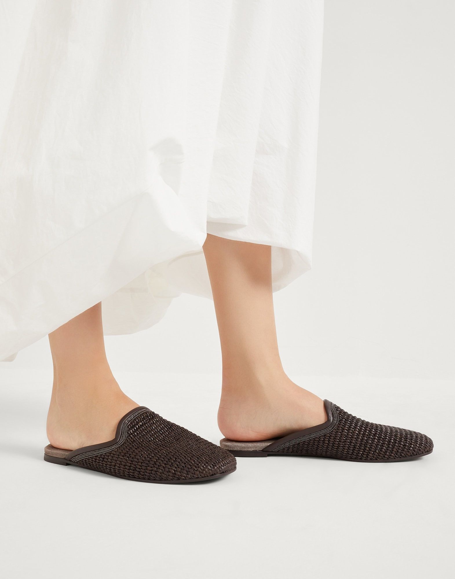 Brunello Cucinelli o1la1rc1a0326 Techno Raffia Slippers in Brown Size US 11 / IT 41 - 2 Thumbnail