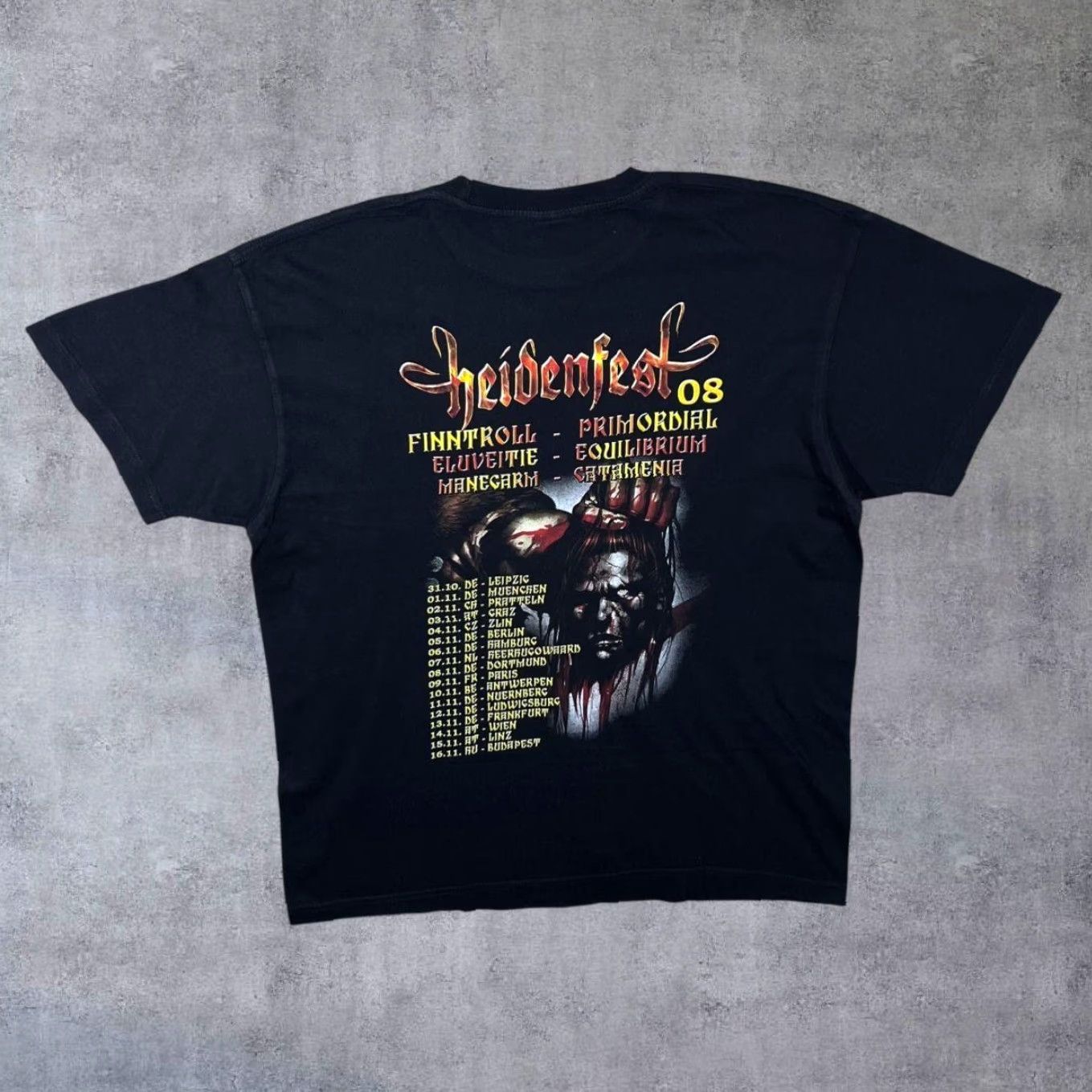 Vintage Heidenfest (2008) Black Death Heavy Metal Band Lineup T-Shirt Large Mens L Graphic Print Front Back Size US L / EU 52-54 / 3 - 2 Thumbnail