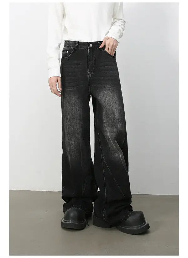 Japanese Brand Chi Washed vintage distressed men's loose straight jeans Size US 34 / EU 50 - 4 Thumbnail