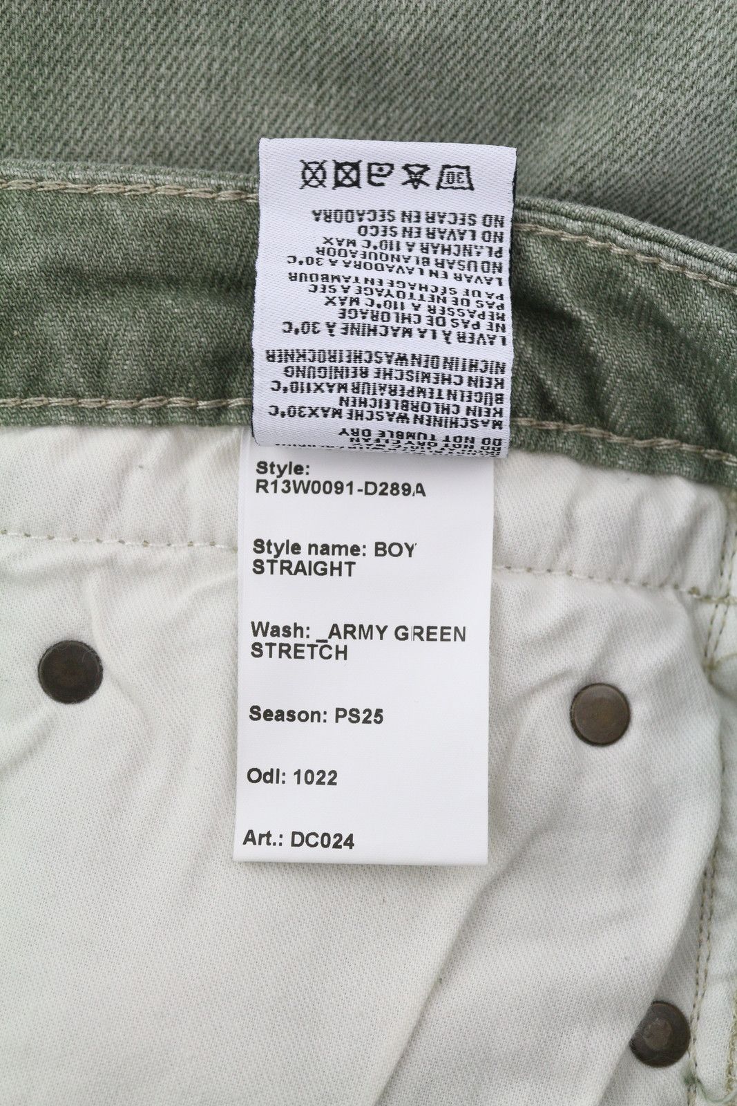 R13 BOY STRAIGHT 31 Cropped Army Green Stretch 84484 Size 31" - 10 Thumbnail