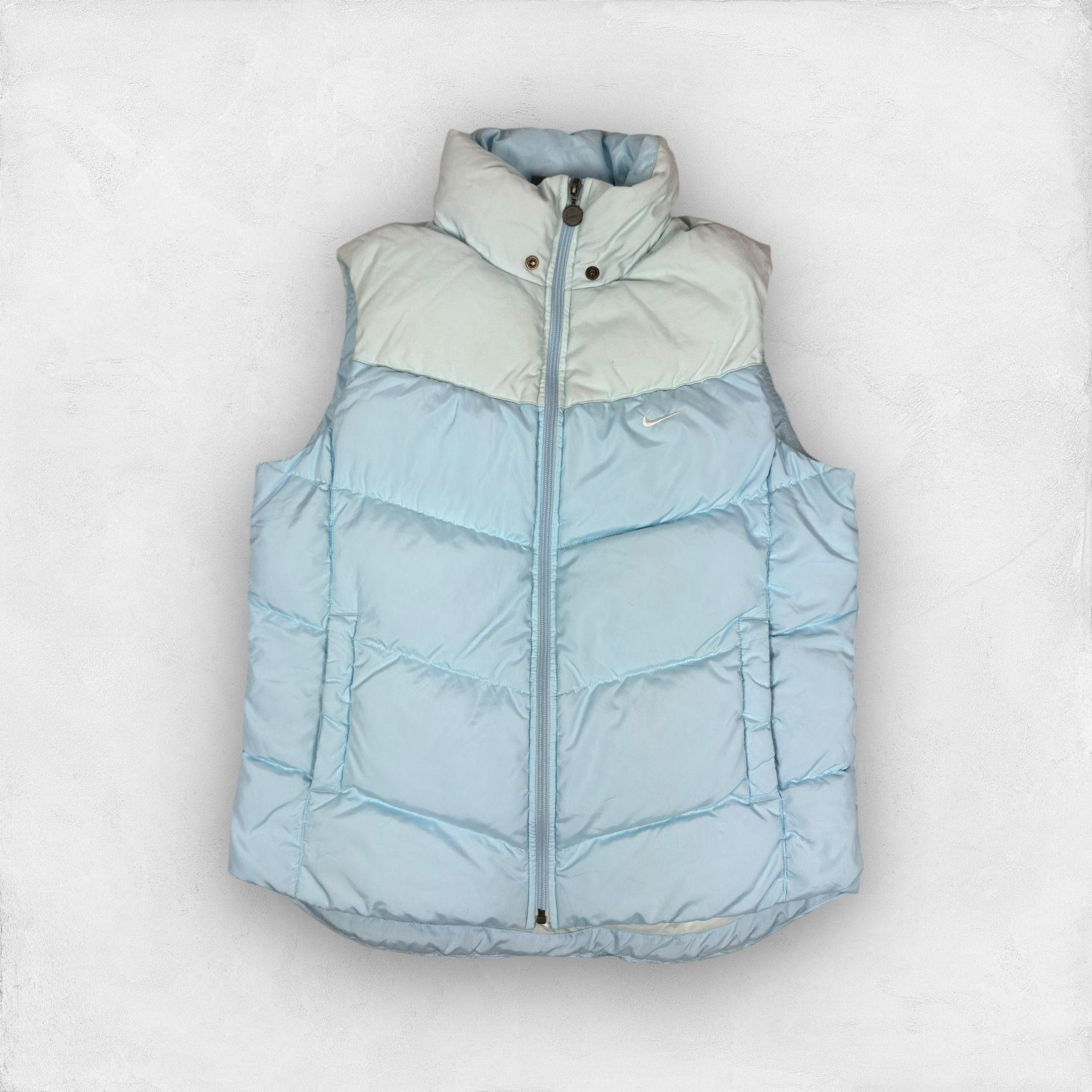 Nike × Vintage Nike Women's Sky Blue Solo Swoosh Full Zip Puffer Vest Large Size L / US 10 / IT 46 - 1 Thumbnail