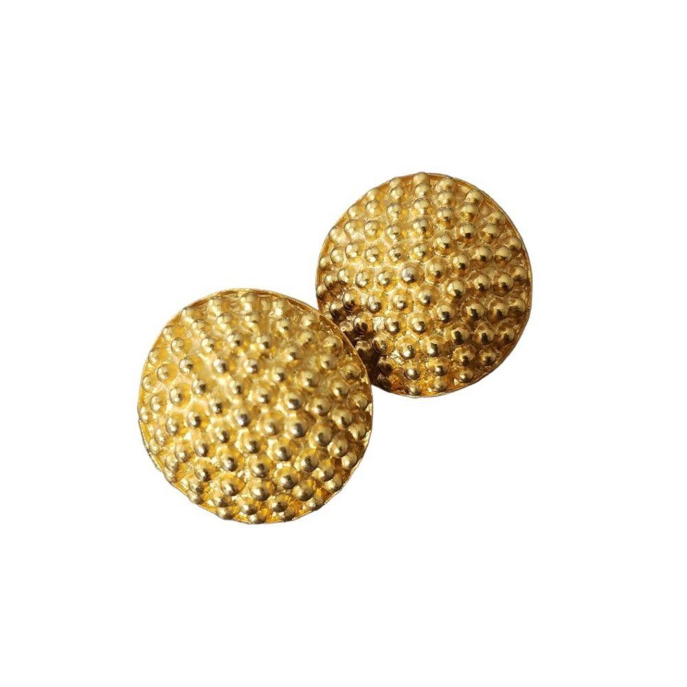 Designer Vintage Gold Tone Round Raised Beaded Clip Earrings .75" Size ONE SIZE - 1 Thumbnail