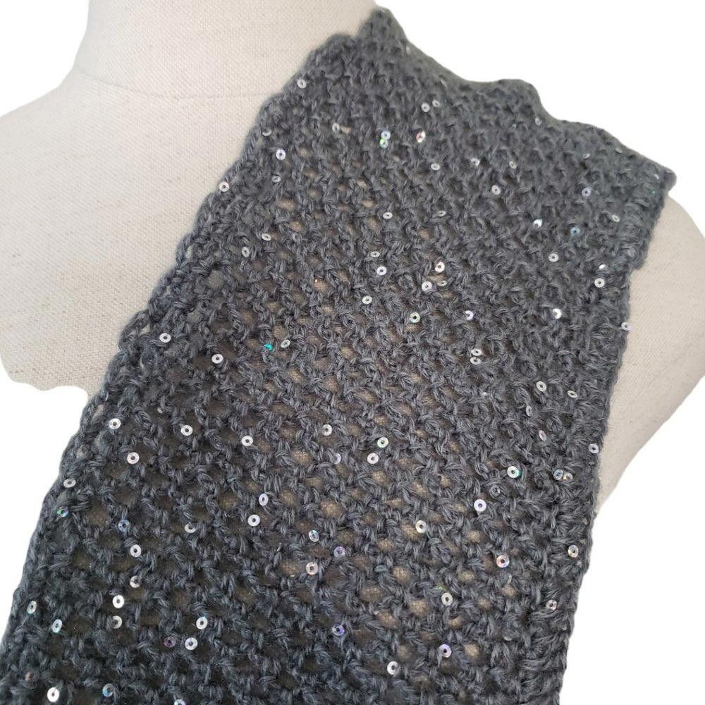 Designer CT832 Gray Knitted Girls Scarf with Sequins Size ONE SIZE - 3 Thumbnail