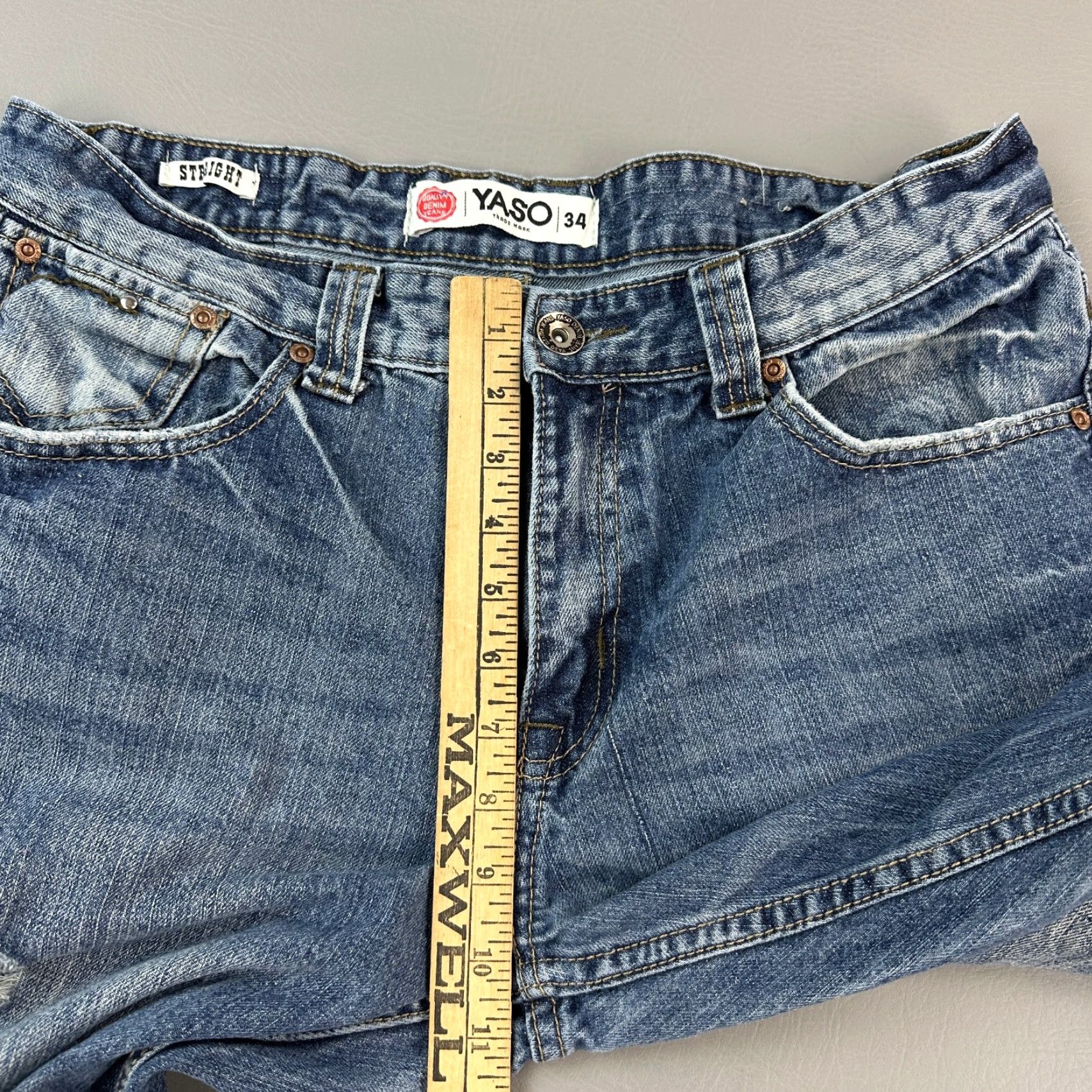 Vintage VINTAGE YASO Jeans Mens 34x33 Blue Straight Distressed Embroidered Pocket Y2K Jeans Size US 34 / EU 50 - 6 Thumbnail
