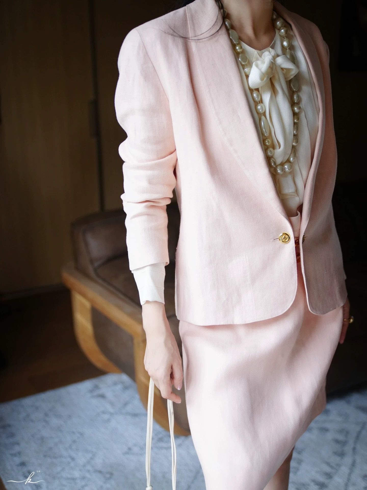 Chanel Chanel 1989 Vintage Peach Pink Linen Suit Skirt Set Women's L Size L / US 10 / IT 46 - 9 Thumbnail