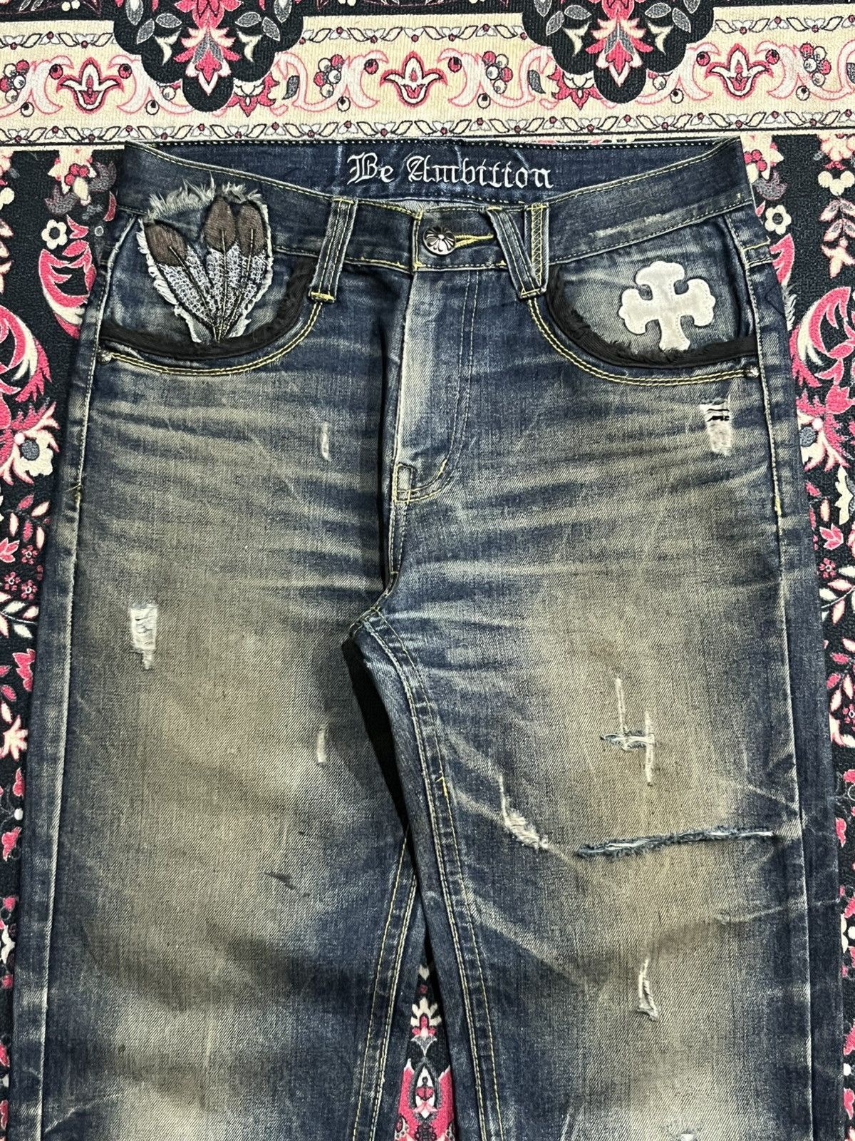 Affliction Japanese Be Ambition White Cross “Ambition” Slogan Jeans Size US 30 / EU 46 - 4 Thumbnail