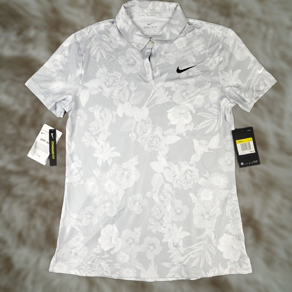 Nike Nike Polo Shirt Womens Small Tall Gray Floral Swoosh Golf Short Sleeve Polo Shirt Womens Small Tall Gray Floral Nike Swoosh Golf Short Sleeve Size S / US 4 / IT 40 - 1 Thumbnail
