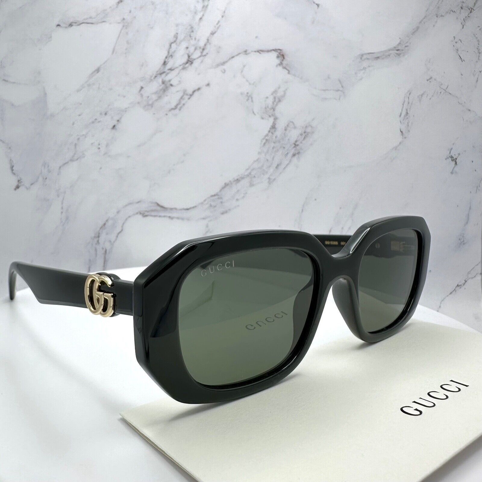 Gucci New Gucci Sunglasses Black Geometric Rectangle Gold GG Size ONE SIZE - 13 Thumbnail